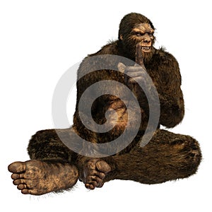 3D Rendering Sasquatch on White