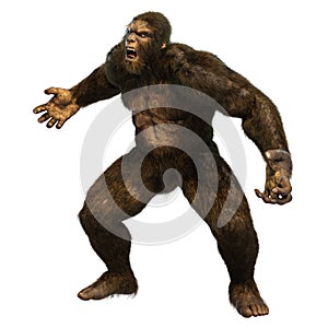 3D Rendering Sasquatch on White