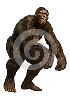 3D Rendering Sasquatch on White