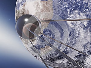 3D rendering of a satellite orbiting the earth