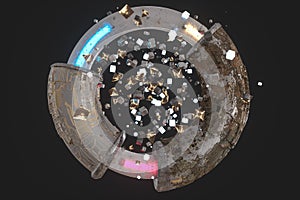 3d rendering, scientific mechanical ring in the outer space