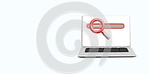 3d rendering search engine bar on laptop. Concept pc browser application. Vector illustration