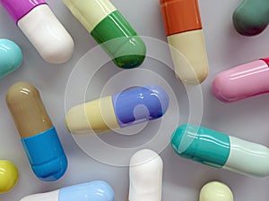 3D rendering of a selection of pharmaceutical medications on a white background