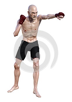 3D Rendering Senior Man Boxing on White