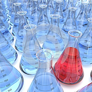 3D rendering a series of identical chemical flasks