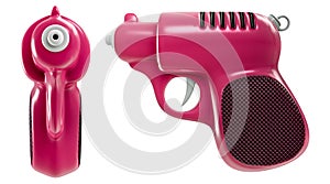 3d rendering a set of mini retro pink water gun, front and side view, isolated on white background.