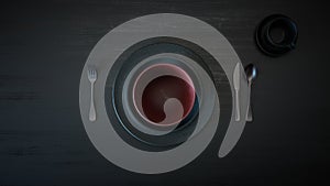 3D rendering. A set of utensils for presentation on a dark background.