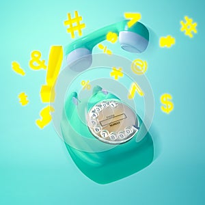 3D Rendering of a Shaking Green Vintage Rotary Phone with Yellow Swear Word Icons