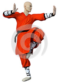 3D Rendering Shaolin Monk on White