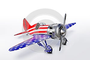 3d rendering side view of Polikarpov Vintage airplane with stars and stripes, the 4th of July Independence day United States of