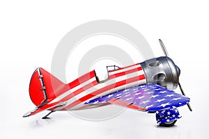 3d rendering side view of Polikarpov Vintage airplane with stars and stripes, the 4th of July Independence day United States of
