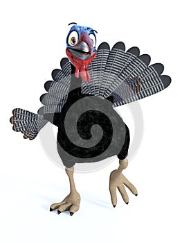 3D rendering of a silly smiling toon turkey.
