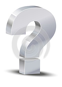 3D rendering of silver question mark isolated on white background