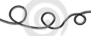 3d rendering of a single curved spiral cable lying on a white background.