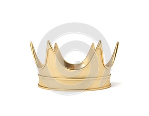 3d rendering of a single golden royal crown resting on a white background.