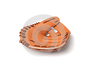 3d rendering of a single orange baseball mitt lying on a white background.