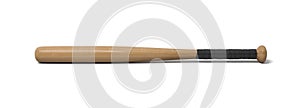 3d rendering of a single wooden baseball bat with a wrapped handle isolated on a white background.