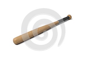 3d rendering of a single wooden baseball bat with a wrapped handle isolated on a white background.