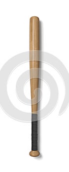 3d rendering of a single wooden baseball bat with a wrapped handle in top view isolated on a white background.