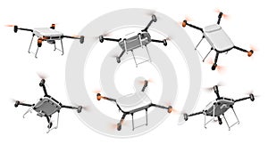 3d rendering of six drones isolated on white background