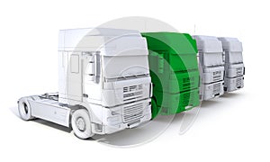 3d rendering of skecth semi-trailer truck concept with one green