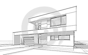 3d rendering sketch of modern cozy house.