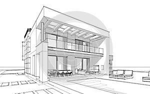 3d rendering sketch of modern cozy house.