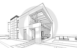 3d rendering sketch of modern cozy house.