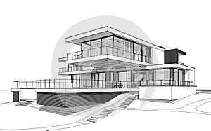 3d rendering sketch of modern house