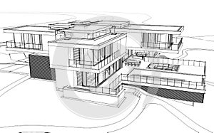 3d rendering sketch of modern house