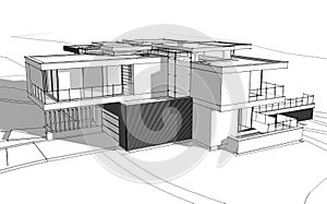 3d rendering sketch of modern house