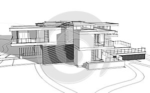 3d rendering sketch of modern house