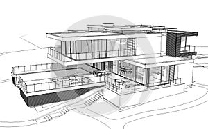 3d rendering sketch of modern house