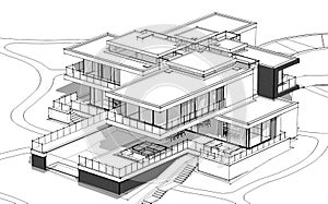 3d rendering sketch of modern house