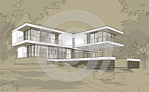 3d rendering sketch of modern house