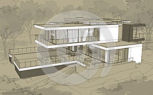 3d rendering sketch of modern house