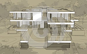 3d rendering sketch of modern house