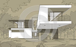 3d rendering sketch of modern house