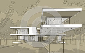 3d rendering sketch of modern house