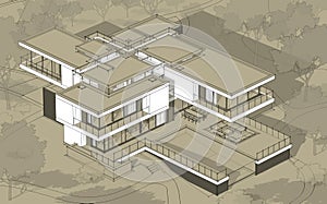 3d rendering sketch of modern house