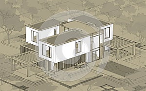 3d rendering sketch of modern house