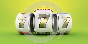 3d Rendering of Slot machine with lucky sevens jackpot.