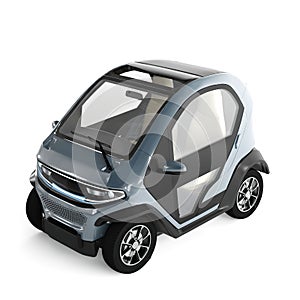 3D rendering of a small gray color electric car on white background