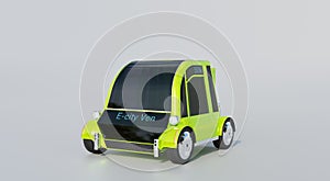 3D rendering. Small yellow electric car, isolated on white background, side view