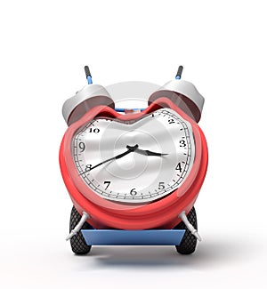 3d rendering of smashed broken alarm clock on a hand truck