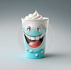 3d Rendering Smile Character Cup. Cheerful 3D with a cold drink on white background.