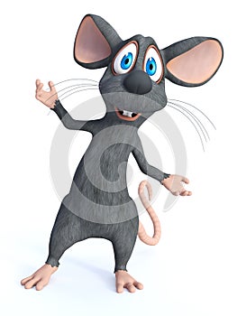 3D rendering of a smiling cartoon mouse welcoming you