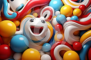 3d rendering of a smiling face surrounded by colorful balls