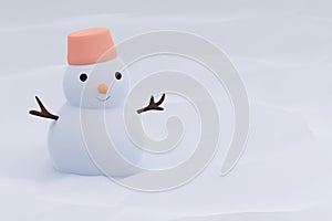 3D rendering of snowman on light snow background