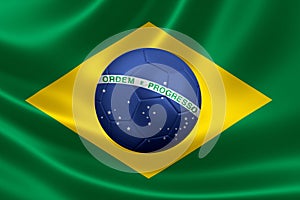 3D Rendering of Soccer Ball in the Heart of a Brazilian Flag
